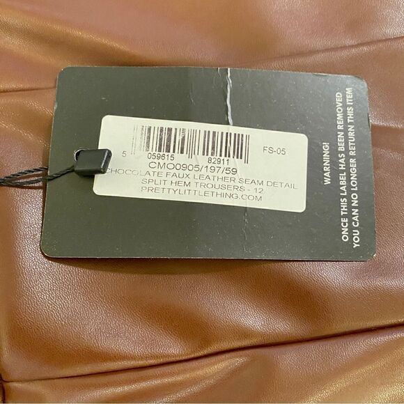 PRETTYLITTLETHING CHOCOLATE FAUX LEATHER SEAM DETAIL SPLIT HEM TROUSERS 8 NWT - Picture 14 of 16